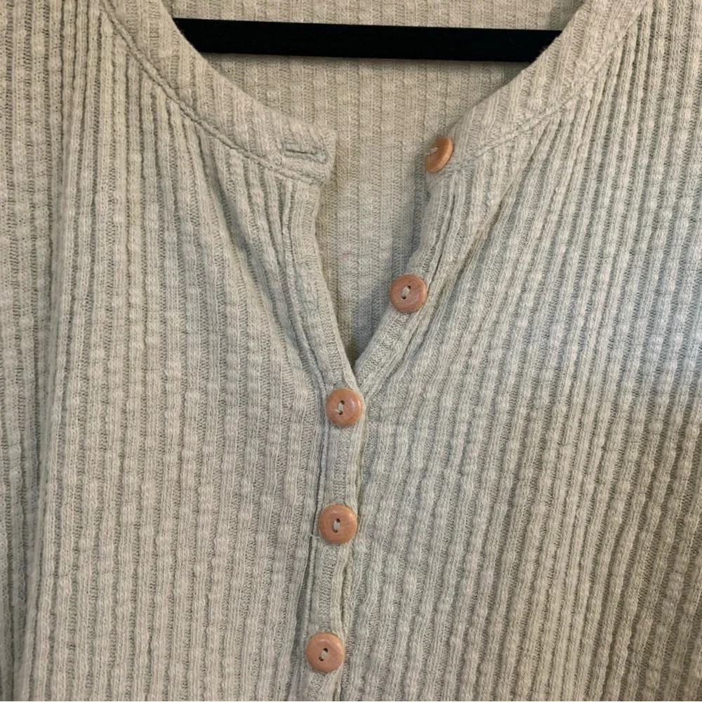 Free People Beach Blossom Button-Up T- Shirt Dress Ribbed Knit Green Size Med
